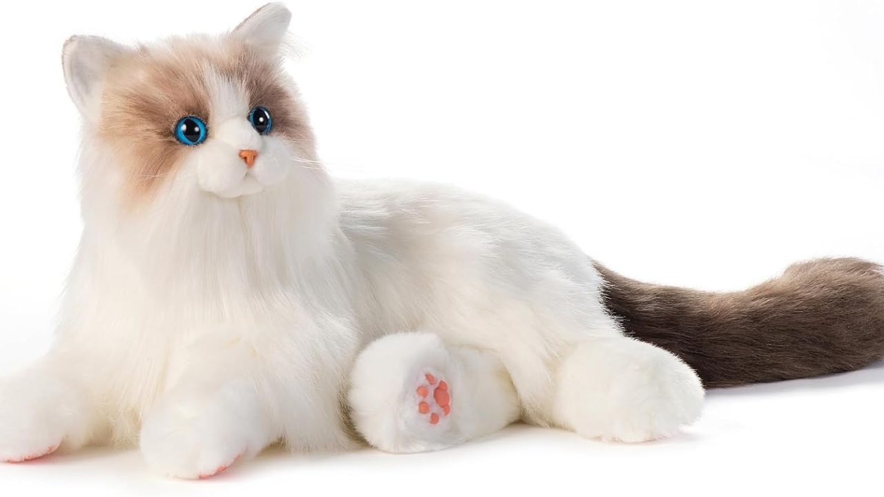 Chongker Interactive Companion Robot Cat Pets, Handmade Weighted Stuffed Animals, Cat Plush Toy with Voice Response, Realistic Heartbeat and Purring, Ragdoll Cat