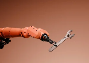 Conceptual image of a robotic arm holding a wrench.