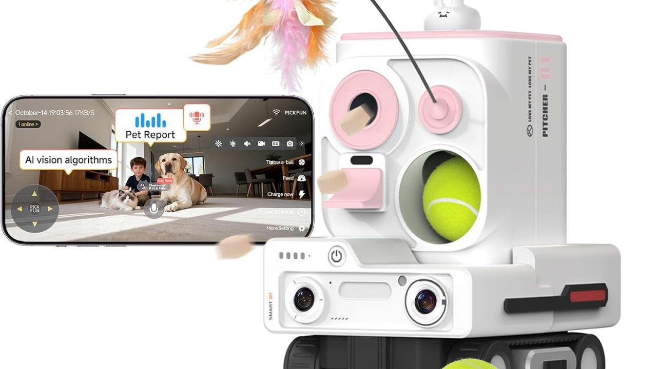 Pmate AI Pet Camera Robot Companion for Dogs & Cats Robot Camera with Visual Recognition Remote Video Interaction Auto Feeding & Play Red Light Teaser Night Vision Auto Charging Pink