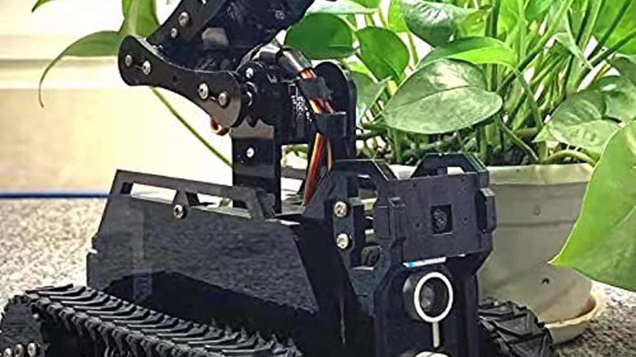DIY Robot Model Kit for Raspberry Pi 4/3 Model B+/B WiFi Wireless Smart Robot Car Kit with 4-DOF Robotic Arm/OpenCV Target Tracking/Video Transmission Rasptank Robotic Kit with PDF