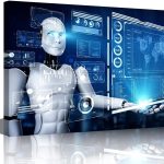 TUMOVO 1 Pieces Wall Art Decorations Artificial Intelligence Humanoid Robot Handheld Virtual Holographic Screen Picture for Home Office Decor AI Robotics Decor Artwork Ready to Hang (16" Wx24 H)