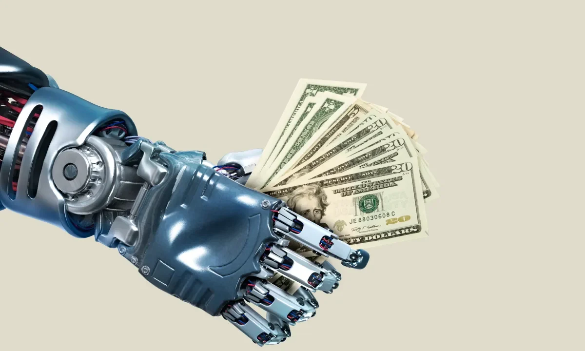 Robot hand holding money