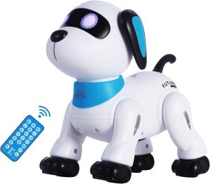 yiman Remote Control Robot Dog Toy – Programmable Smart Robot Dog for Kids 3+, Interactive Dancing & Sound, RC Stunt Toys with LED Eyes, Electronic Pet Toy for Boys & Girls Gifts (Blue)