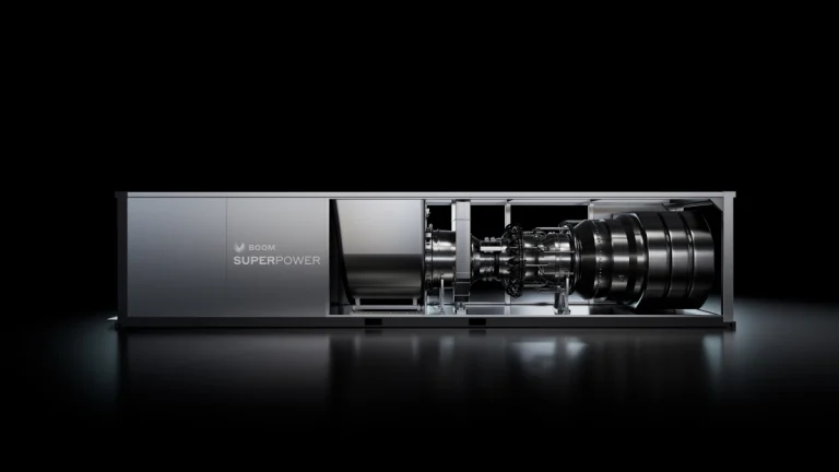 An illustration shows Boom's stationary gas turbine.