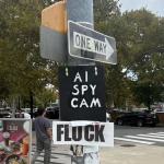 Photo of Flock protest signs in Arlington, Virginia.