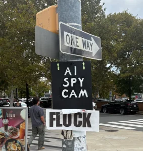Photo of Flock protest signs in Arlington, Virginia.