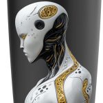 White Yellow Humanoid Robot Profile Futuristic AI Figure Stainless Steel Insulated Tumbler