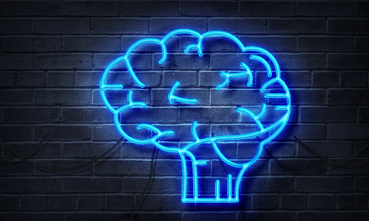 neon rendering of a brain