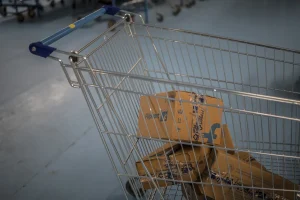 Packages in a cart at a Flipkart.