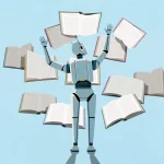render of LLM AI bot reading multiple books at once