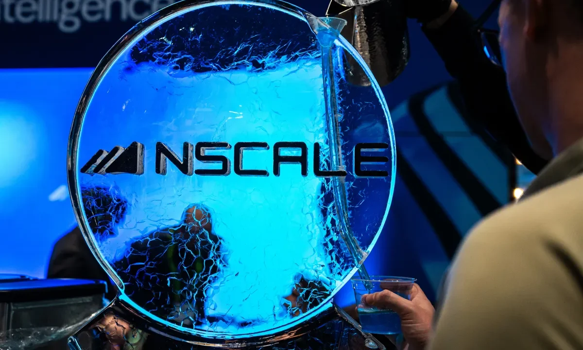 Nscale signage on the exhibition floor during the Nvidia GTC conference in San Jose, California.
