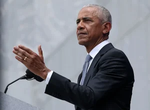 Former U.S. President Barack Obama speaks during the dedication ceremony for the opening of the Barack Obama Presidential Center in John Lewis Plaza on June 18, 2026 in Chicago, Illinois.