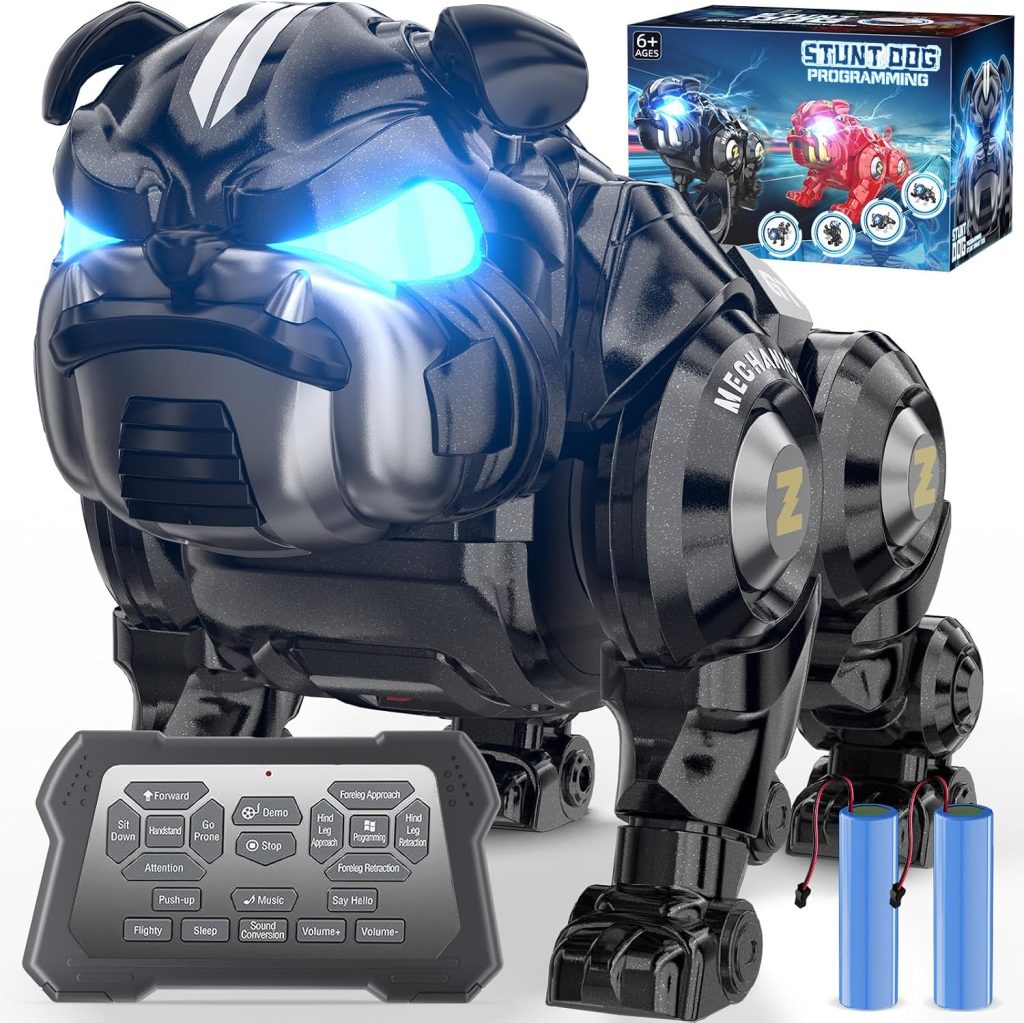 Remote Control Robot Dog Toys for Kids, Rechargeable Programmable Stunt Robot Dog with Singing, Dancing and Touch Functions for Boys Ages 3 4 5 6 7 8 9+ Birthday, Black
