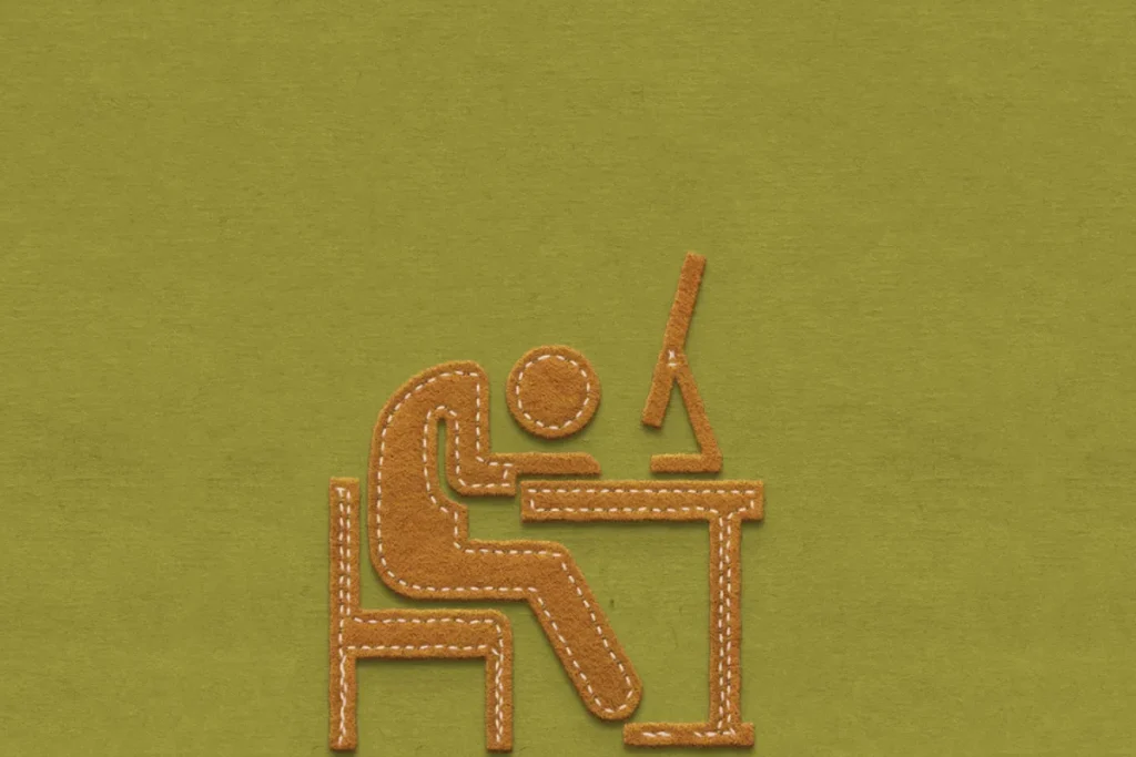 tired men sleeping at desk made in felt,Conceptual image of burnout person