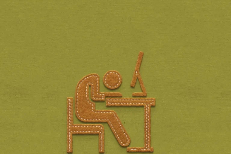 tired men sleeping at desk made in felt,Conceptual image of burnout person