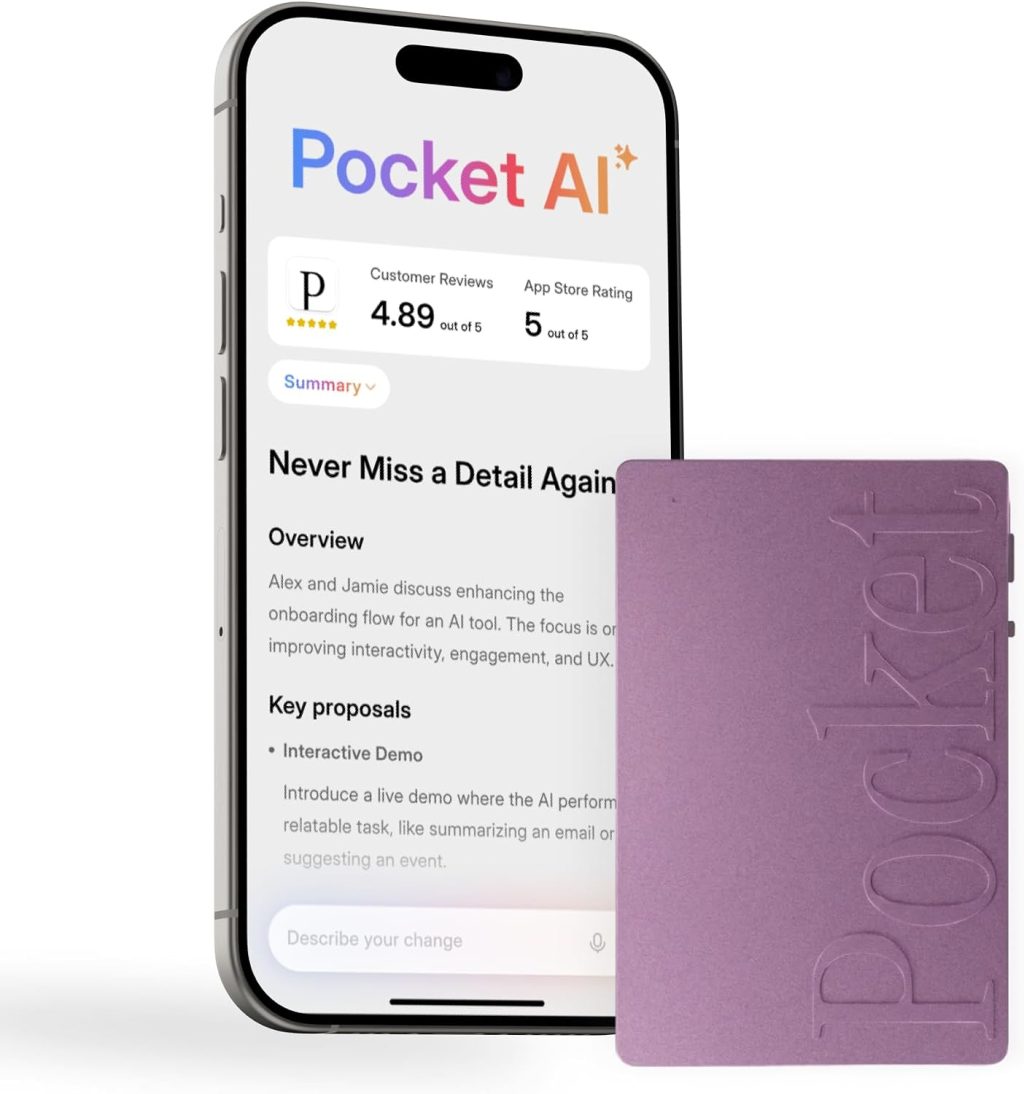 Pocket AI Voice Recorder, Auto Transcription, AI Note Taker, Baby Pink