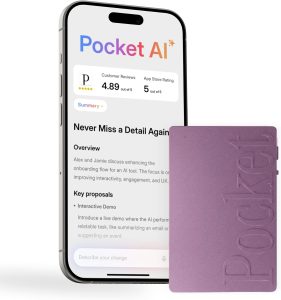 Pocket AI Voice Recorder, Auto Transcription, AI Note Taker, Baby Pink